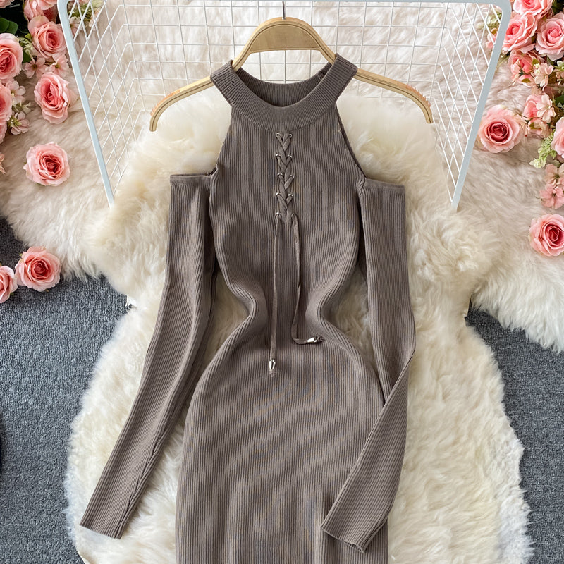 Hanging neck and off shoulder celebrity temperament sexy tight Hip Wrap Skirt 2762