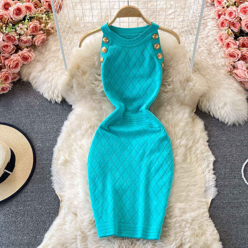 Knitted Halter off shoulder dress small sexy Hip Wrap Skirt 2722