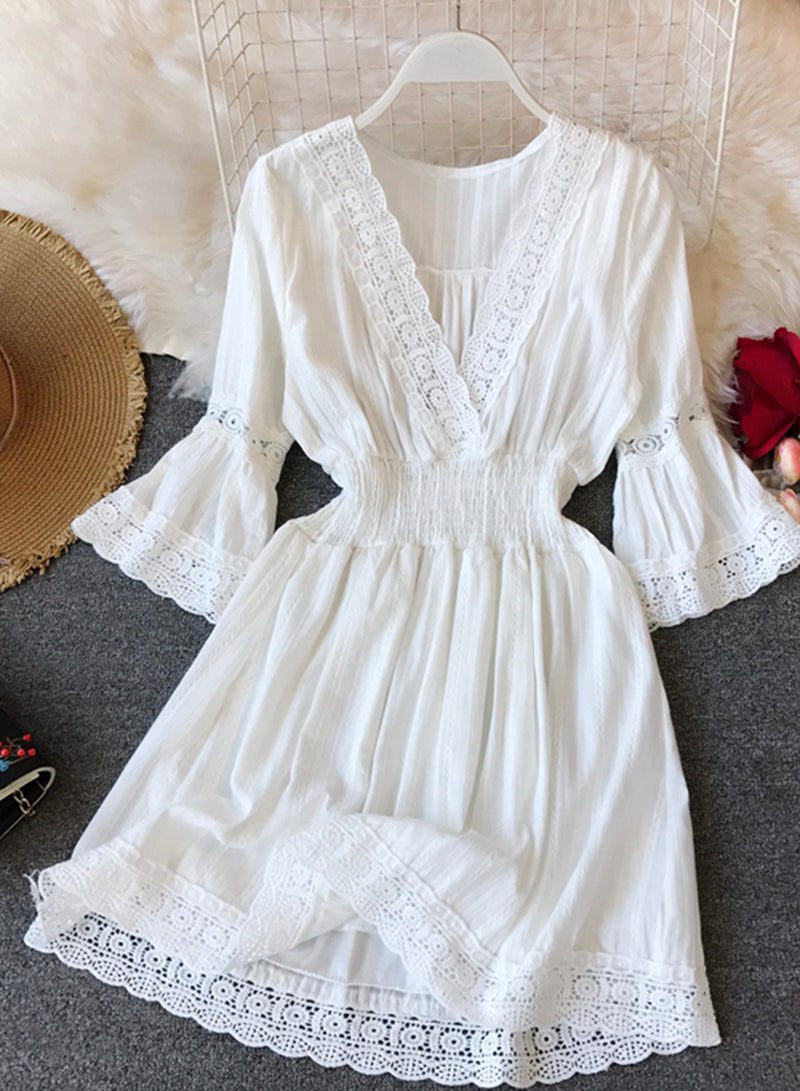 A line white hollow lace dress summer dress 1206