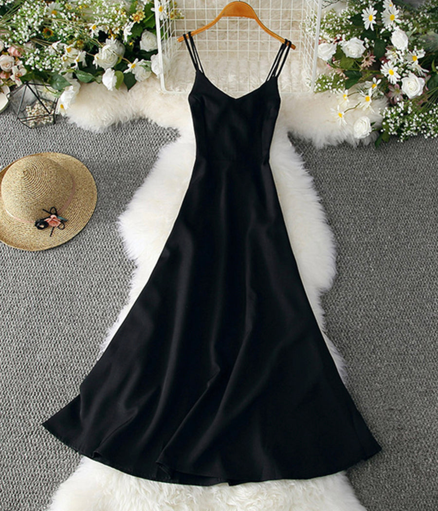 A line v neck backless dress women's dress 1226