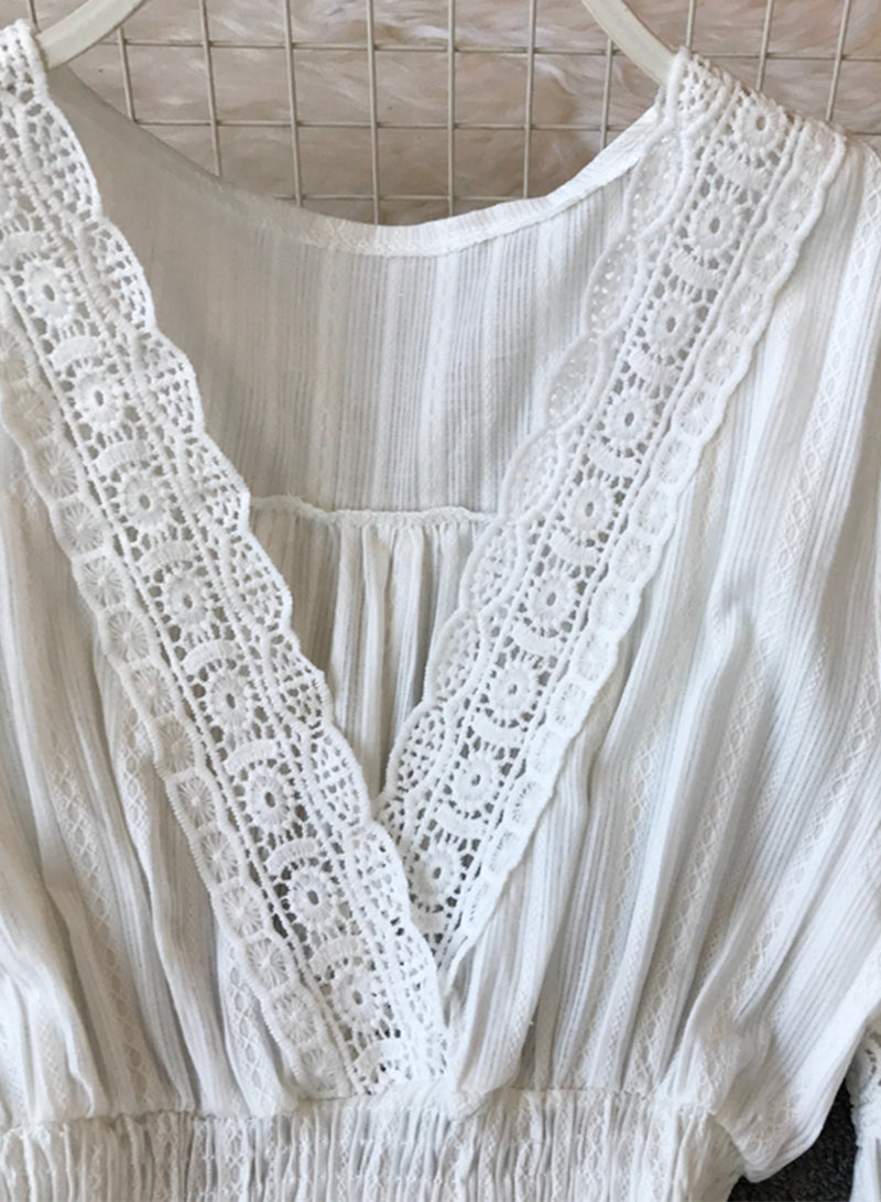 A line white hollow lace dress summer dress 1206
