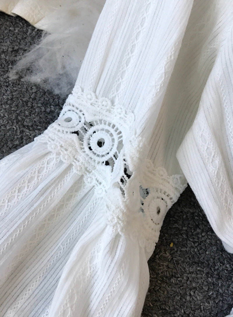 A line white hollow lace dress summer dress 1206