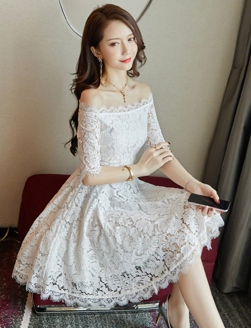 A line lace short dress girl dress 1160