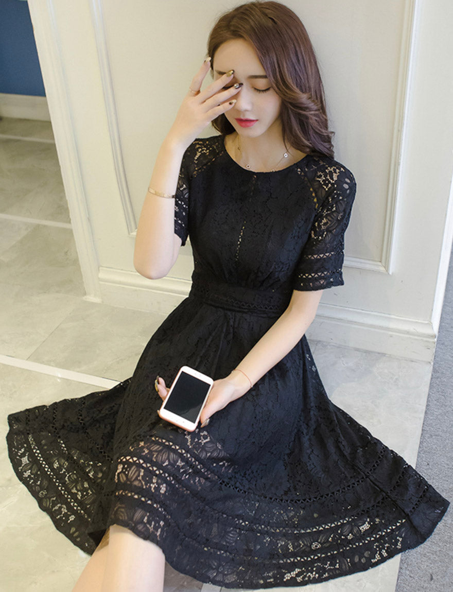 A line lace short dress summer dress 1162