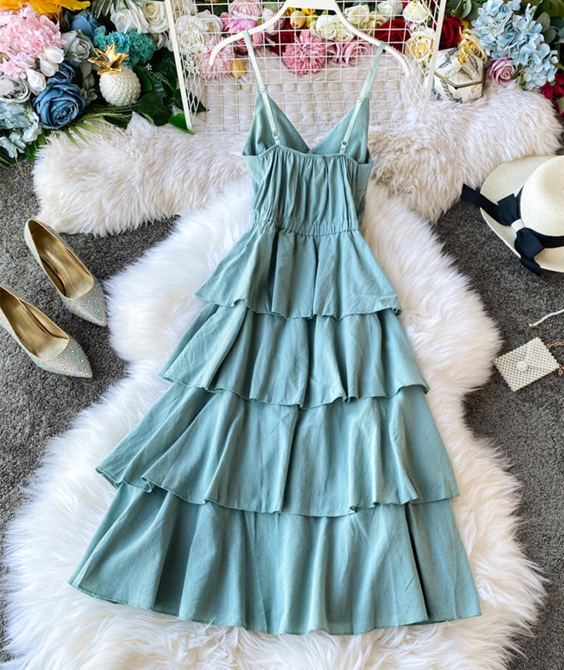 A line v neck backless dress women's dress 1058