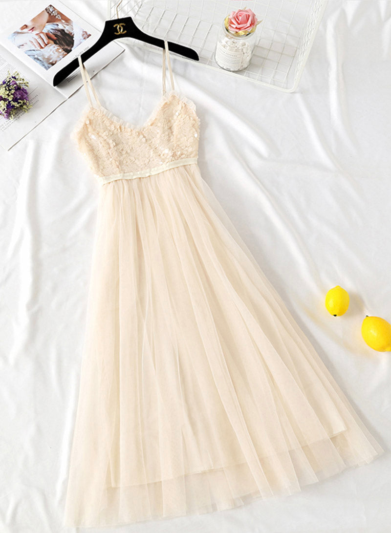 A line v neck tulle dress women's dress 1153
