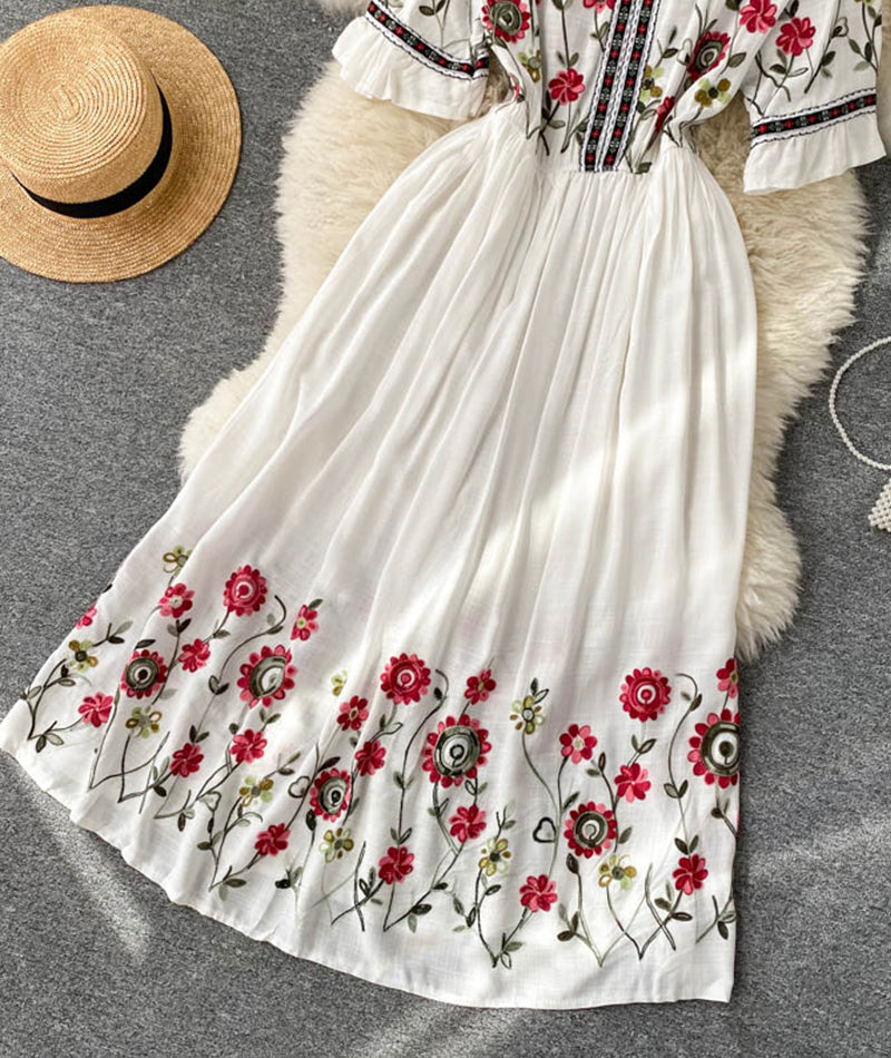A line v neck embroidery dress 992