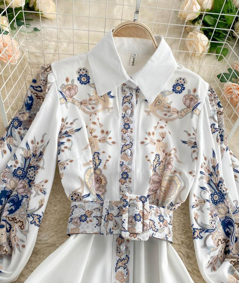 A line printed long dress women's dress 1017