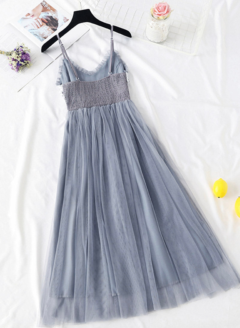 A line v neck tulle dress women's dress 1153