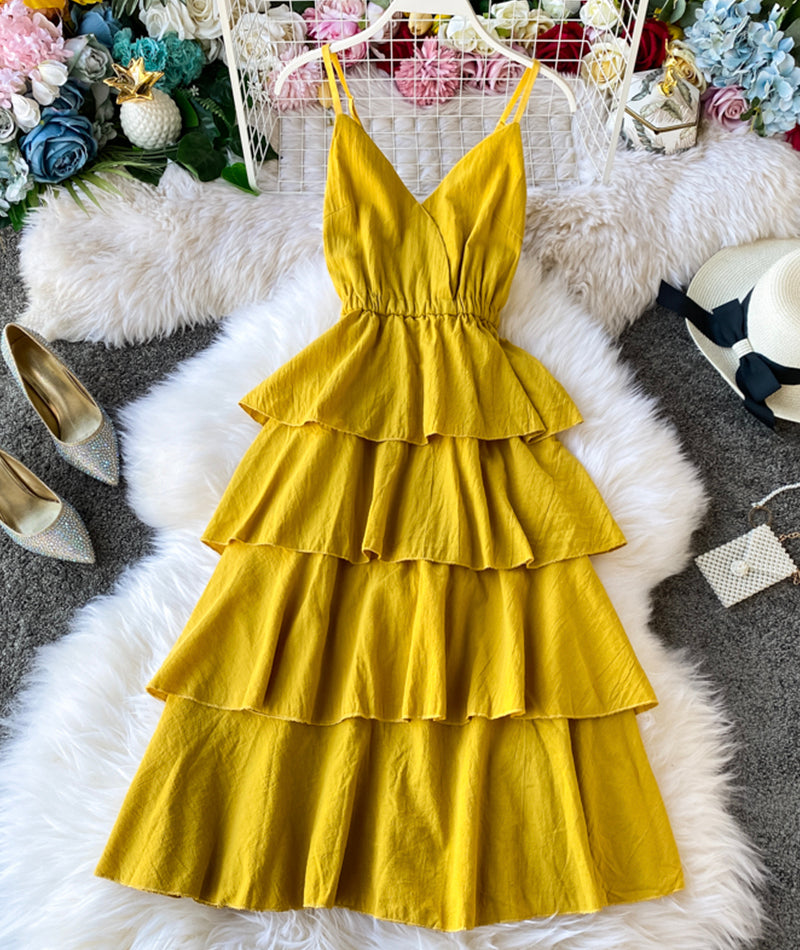 A line v neck backless dress women's dress 1058