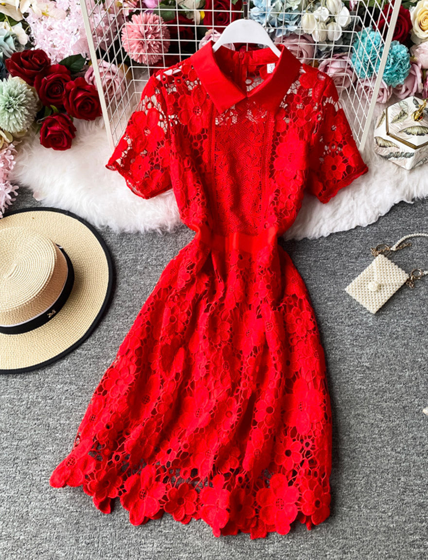 A line lace short dress summer dress 1161