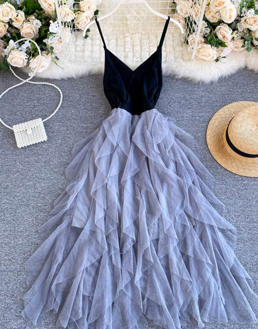 A line v neck tulle dress fashion dress 1122