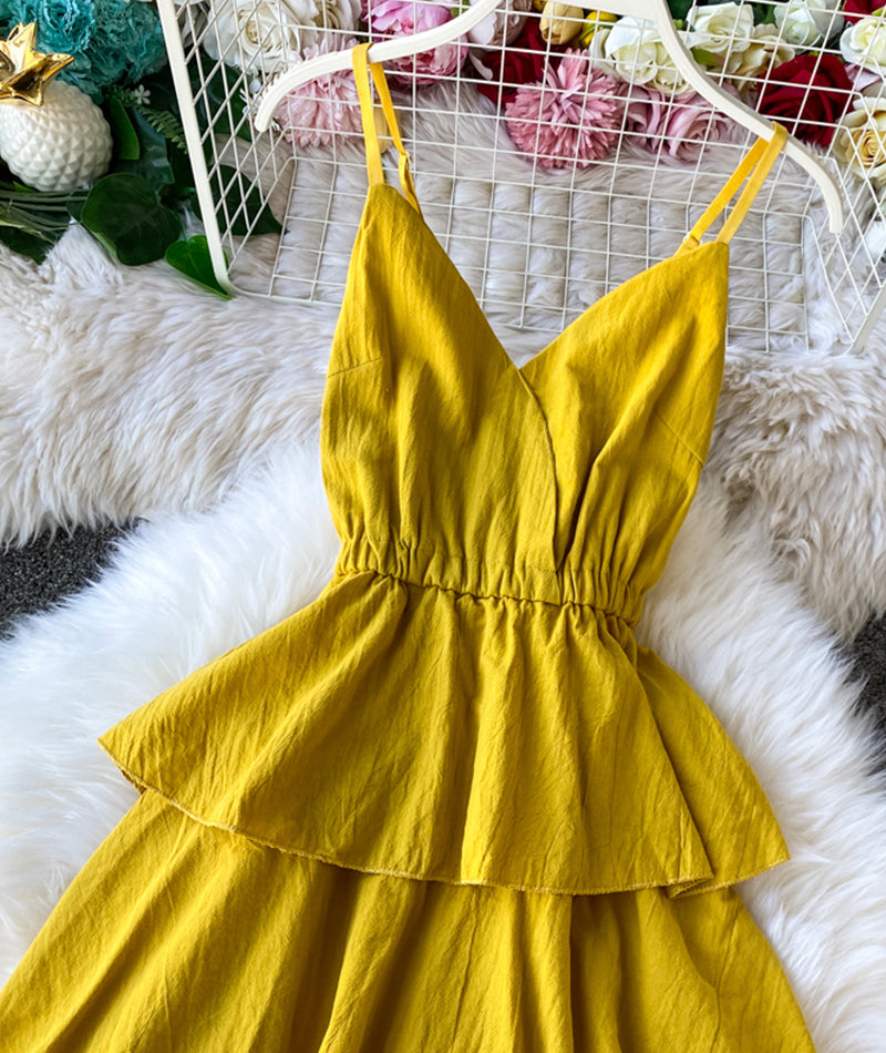 A line v neck backless dress women's dress 1058