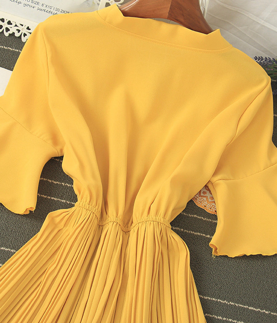 A line round neck short sleeve dress summer dress 1194