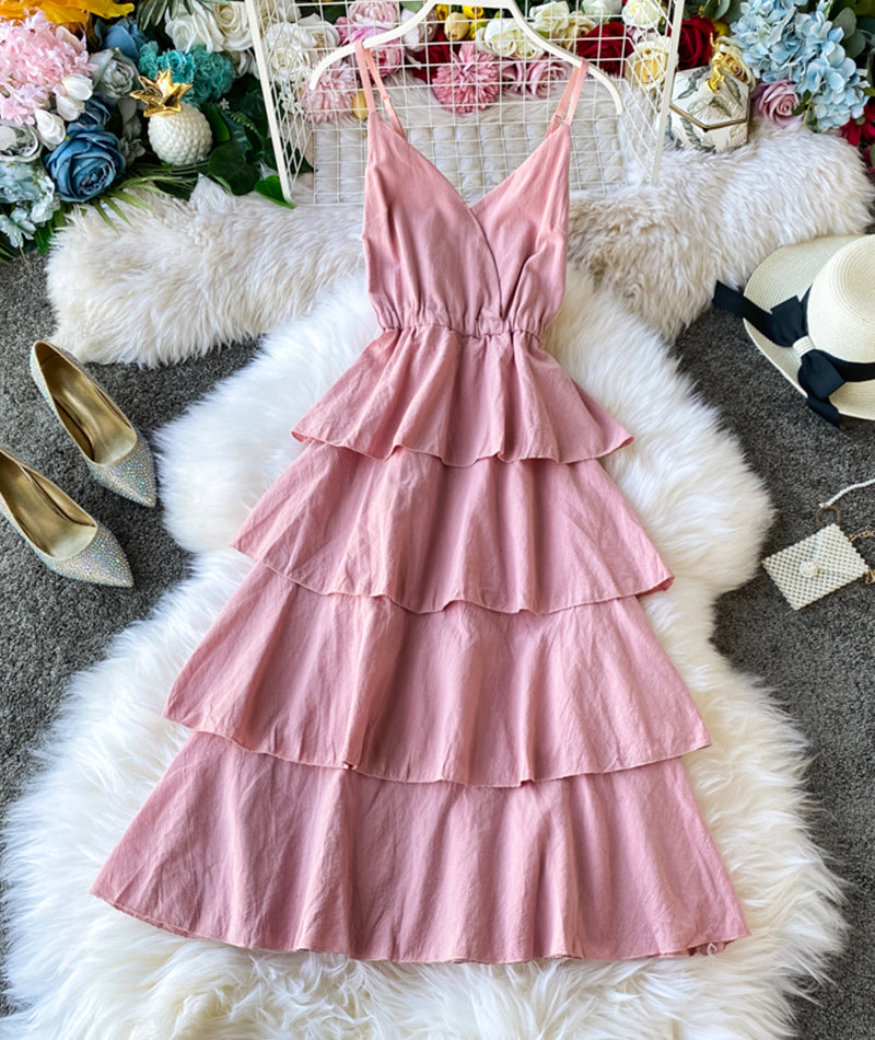 A line v neck backless dress women's dress 1058