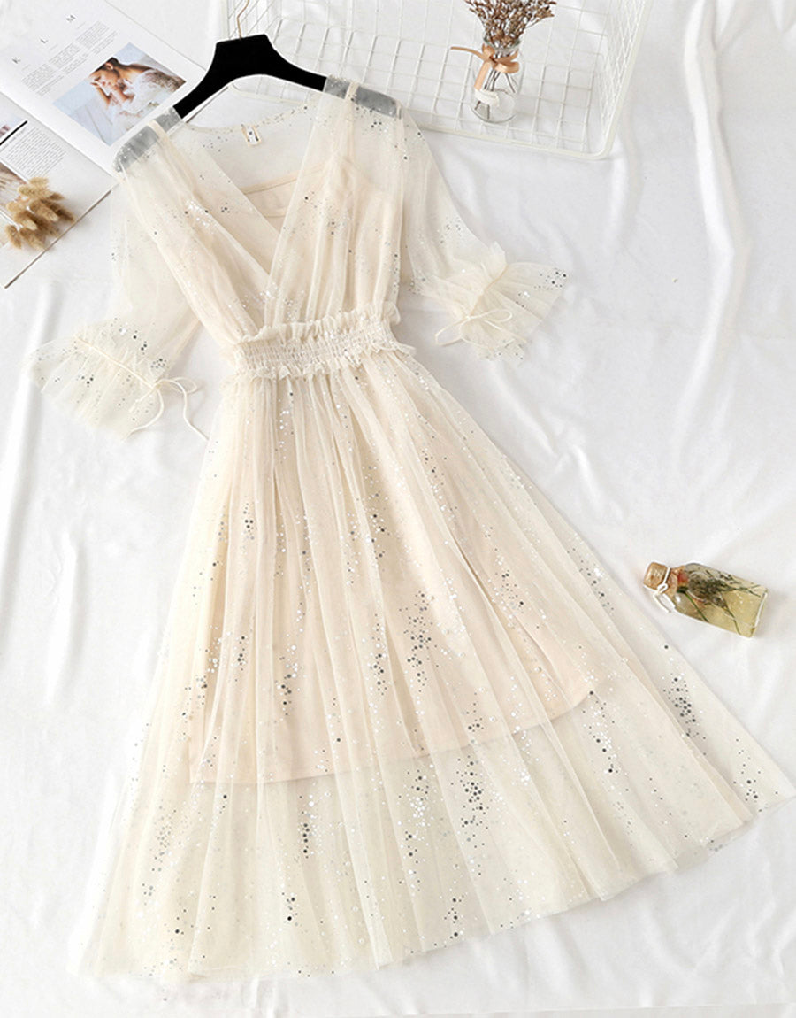 A line two pieces tulle dress with sequins 1148