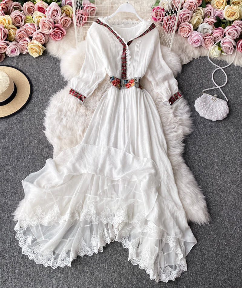 A line v neck lace long sleeve dress 995