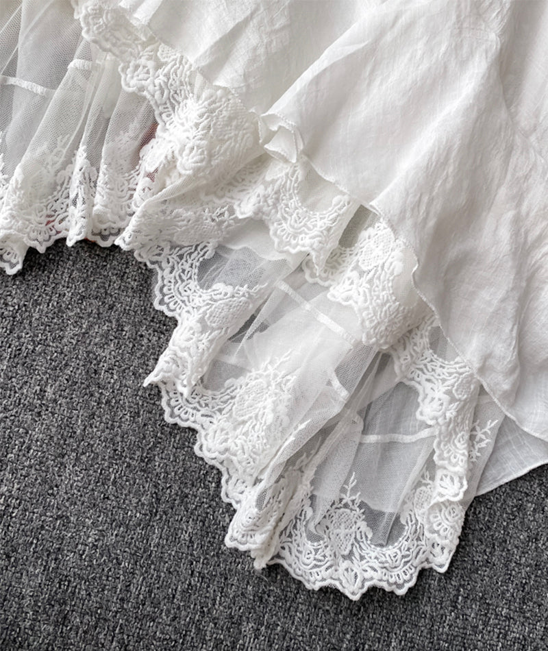 A line v neck lace long sleeve dress 995