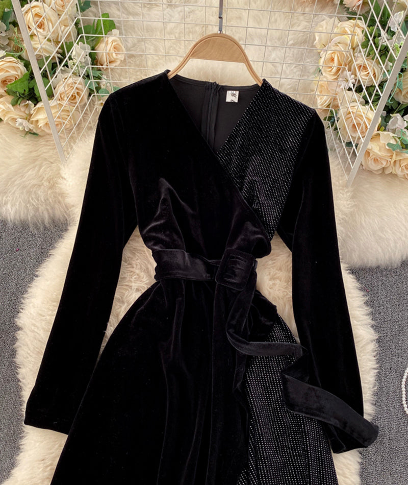 A line v neck cross irregular dress 943
