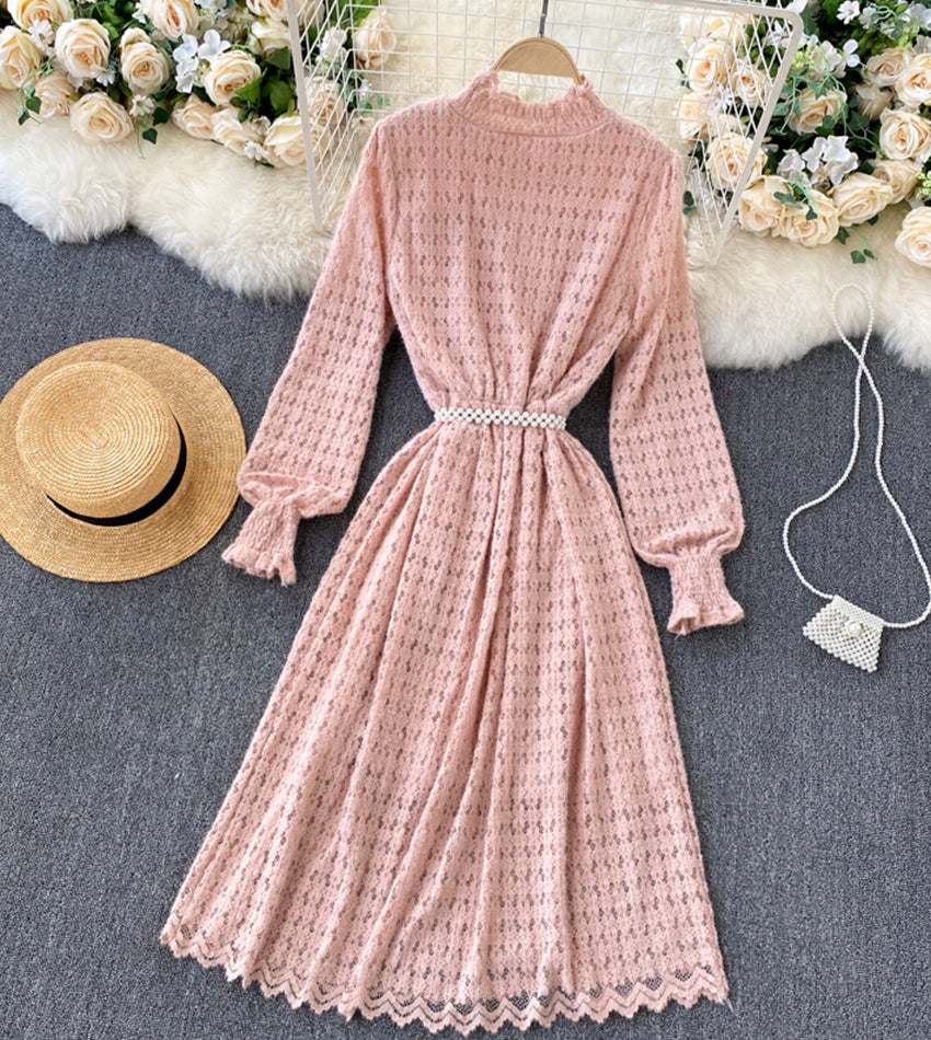 A line lace long sleeve dress fashion dress 946