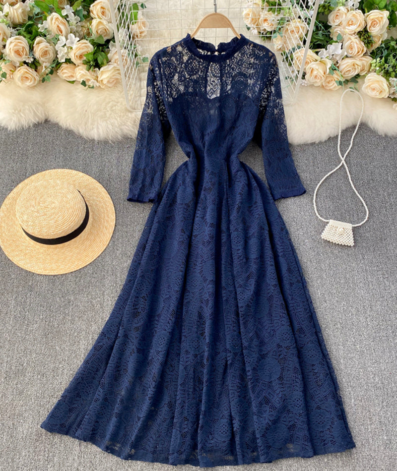 A line lace long dress simple dress 926