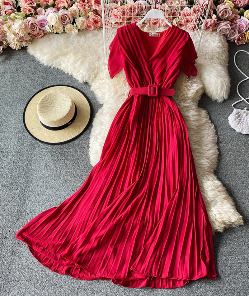 A line v neck short dress fashion dress 947