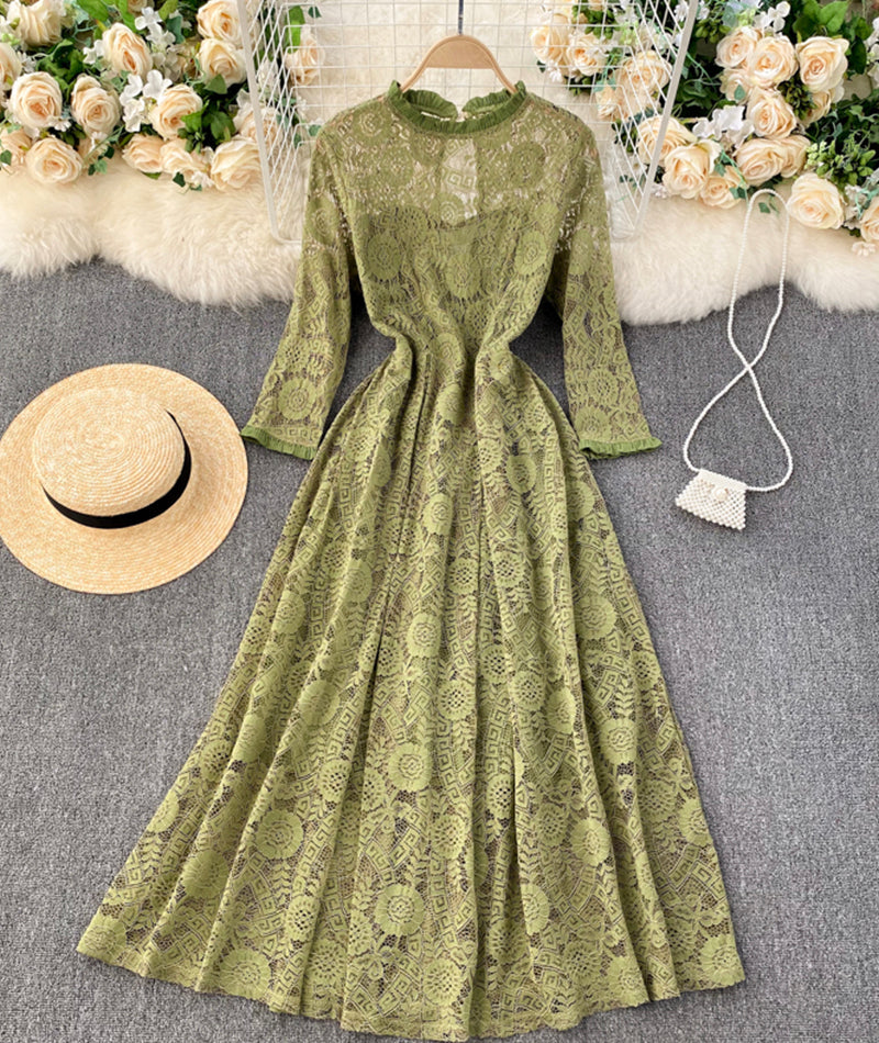 A line lace long dress simple dress 926
