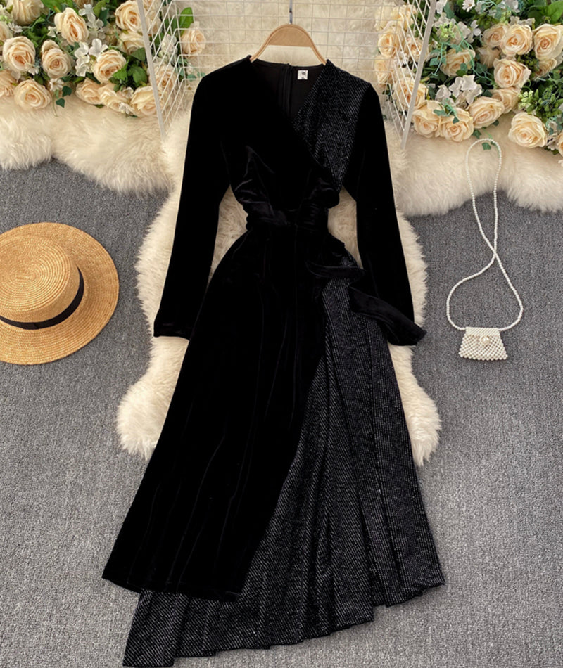 A line v neck cross irregular dress 943