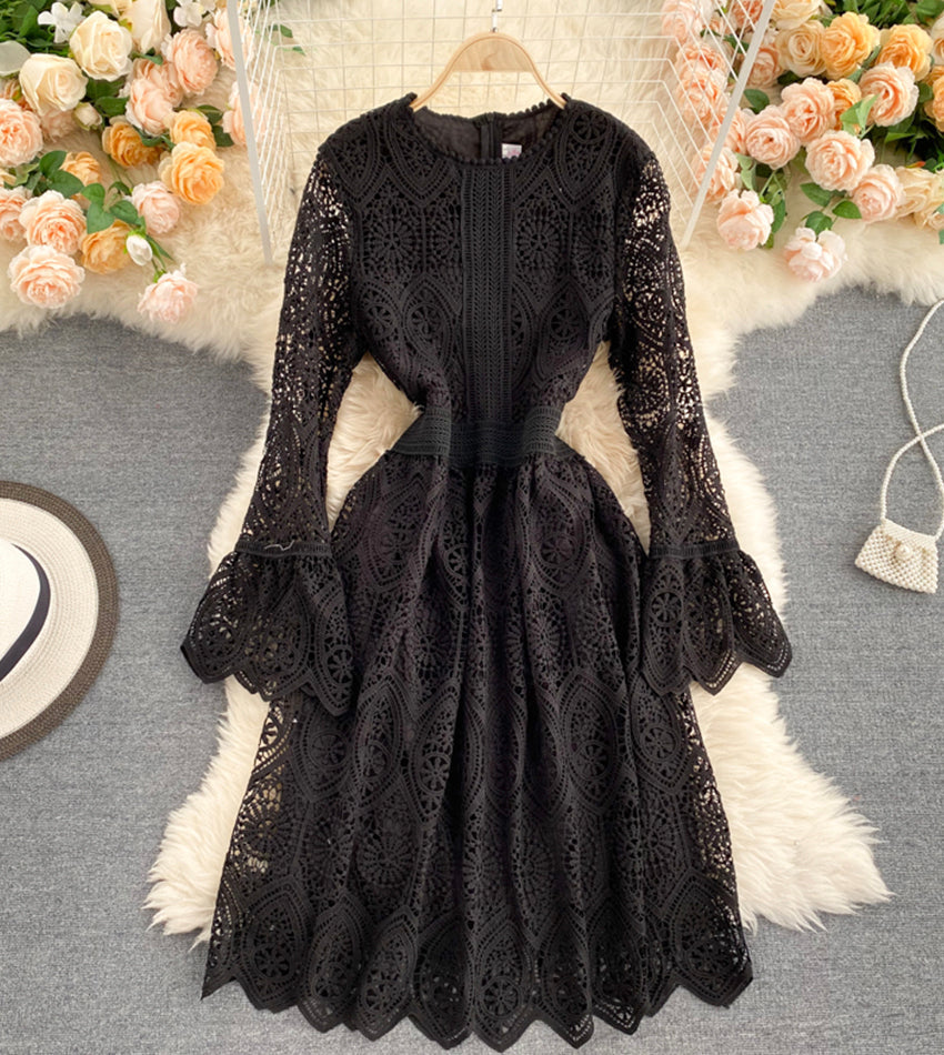 A line lace long sleeve dress fashion dress 972