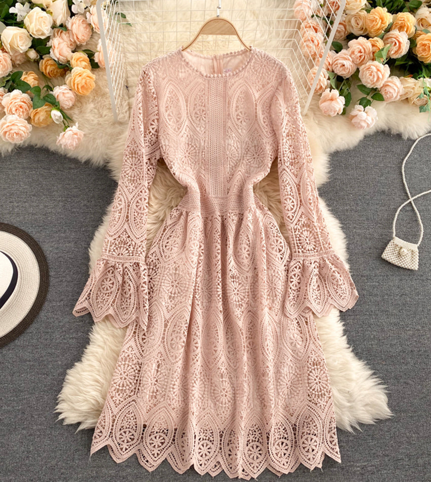 A line lace long sleeve dress fashion dress 972