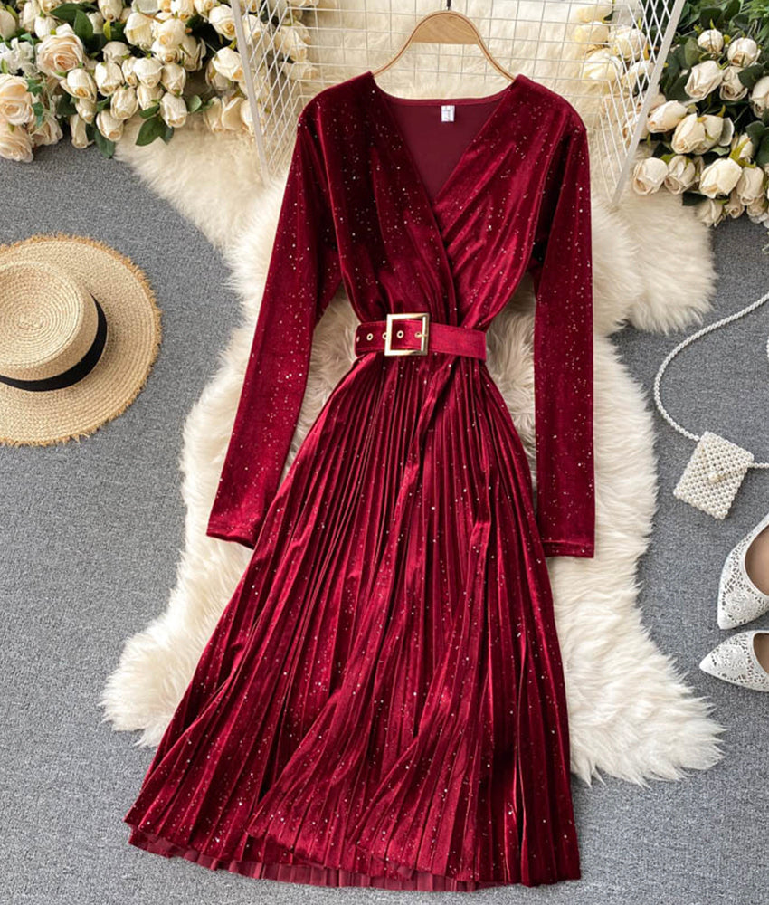 A line velvet dress long sleeve dress 912
