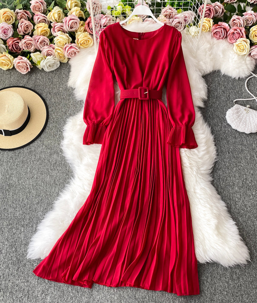 A line chiffon long sleeve dress 908
