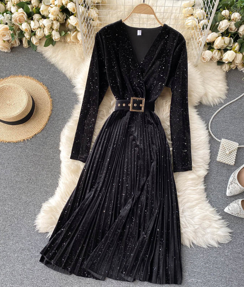 A line velvet dress long sleeve dress 912