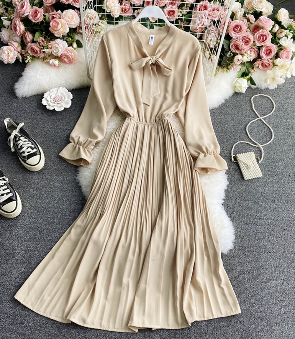 A line chiffon dress long sleeve dress 846