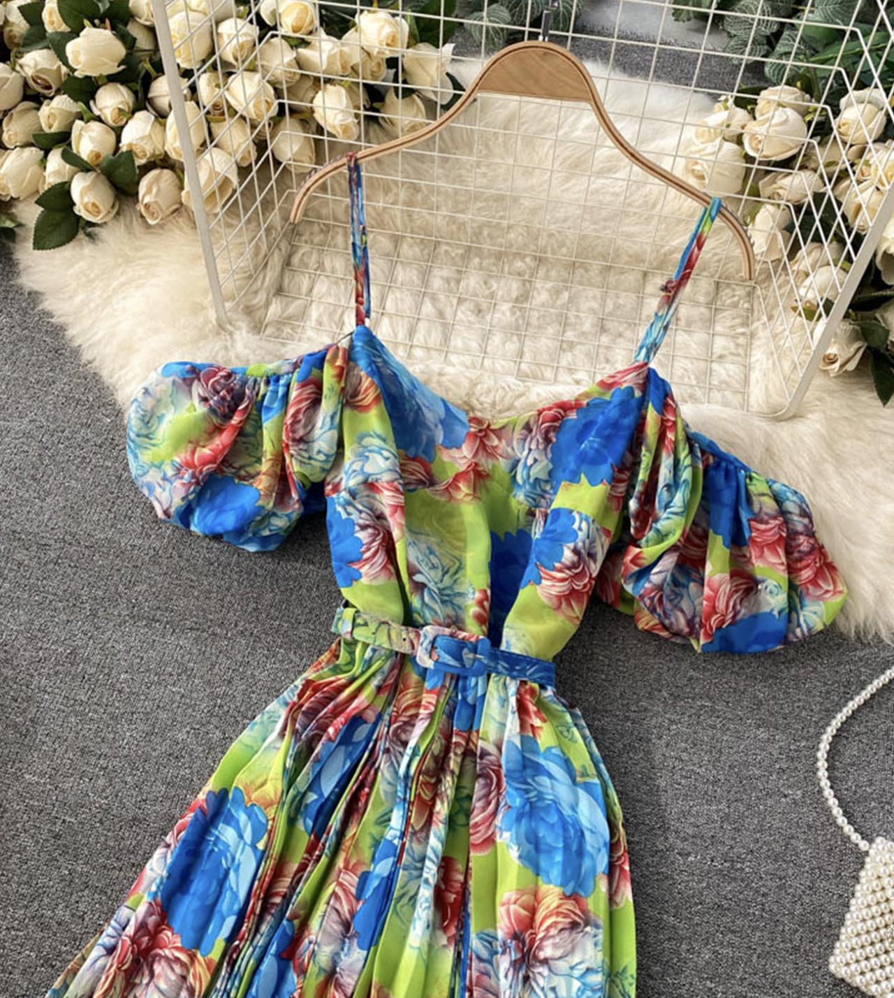 A line v neck floral dress fashion dress 770
