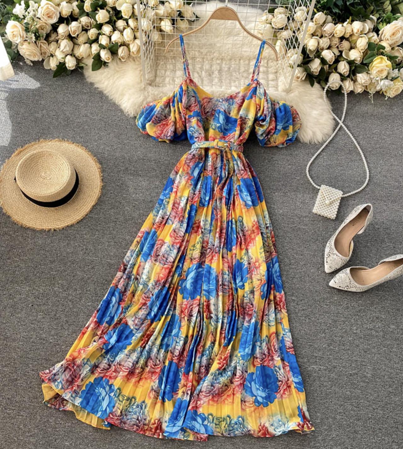 A line v neck floral dress fashion dress 770
