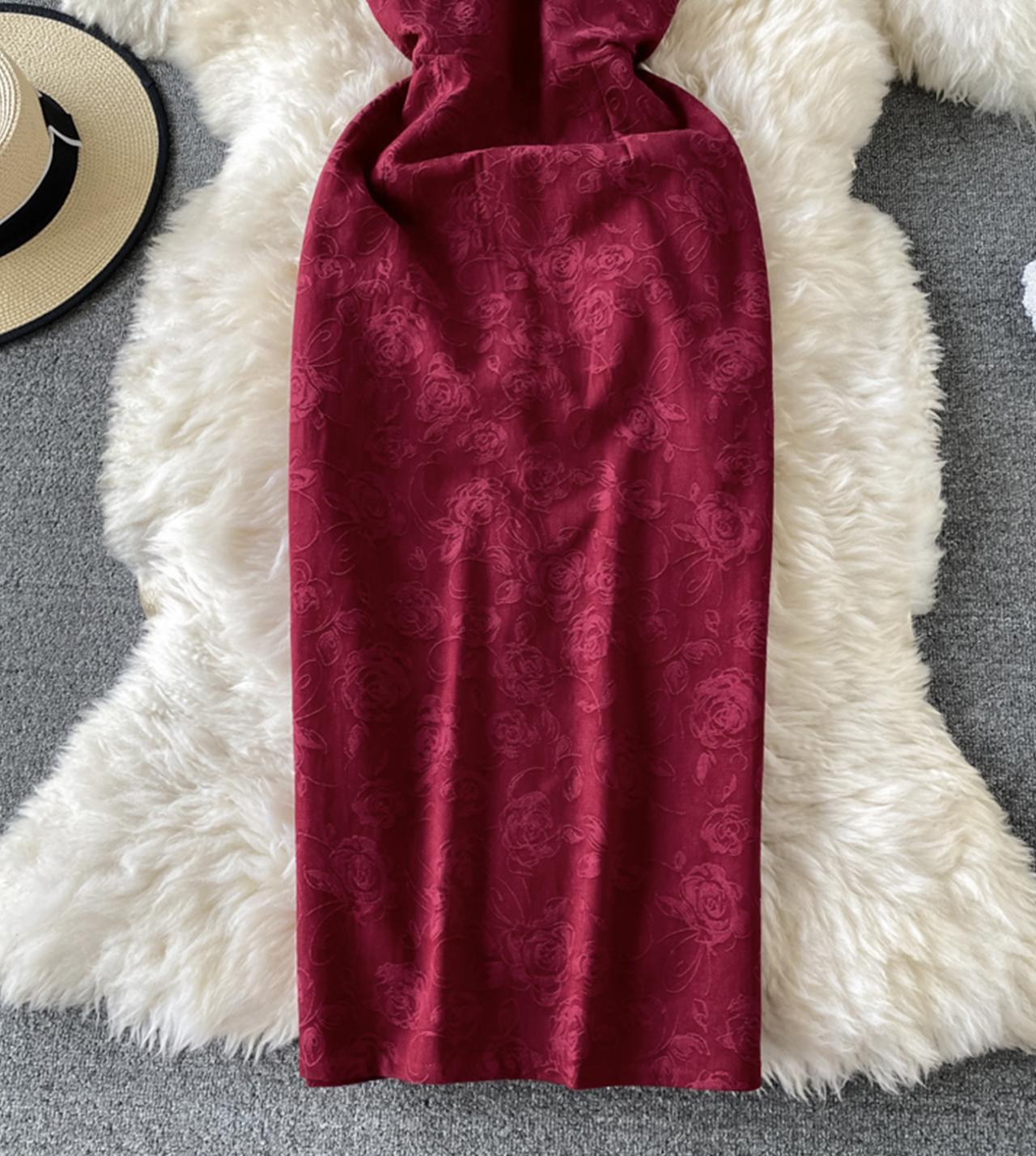 Burgundy off shoulder dress 781