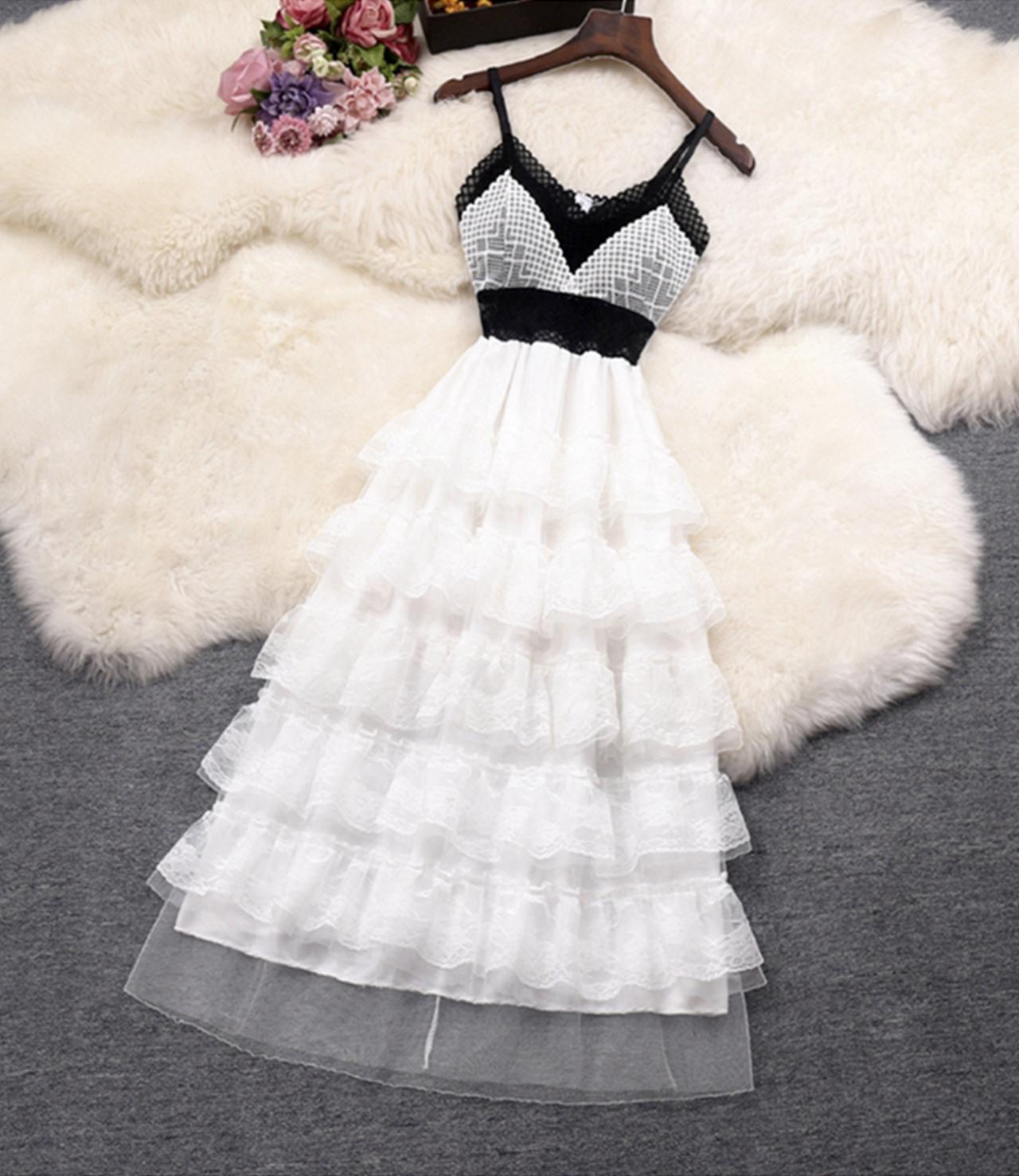 A line v neck lace short dress fashion dress 720