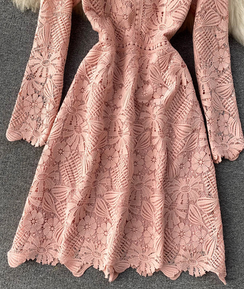A line cutout lace dress long sleeve dress 920