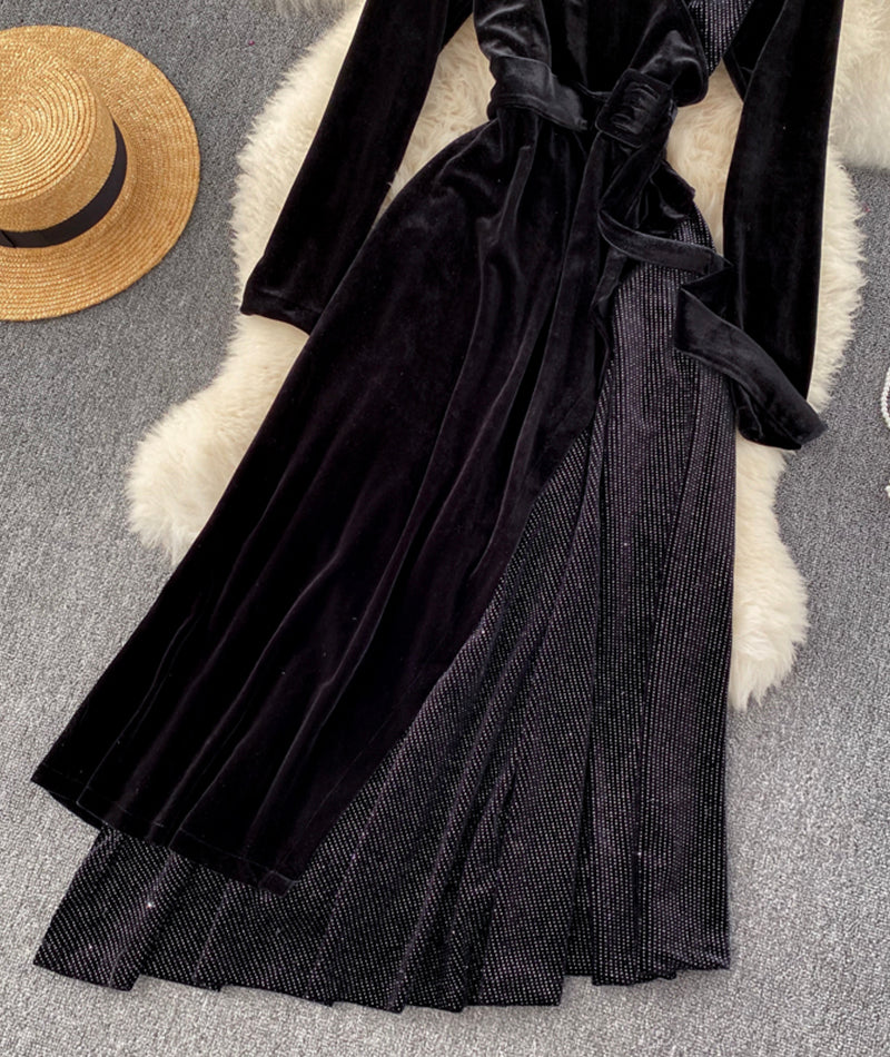 A line v neck cross irregular dress 943