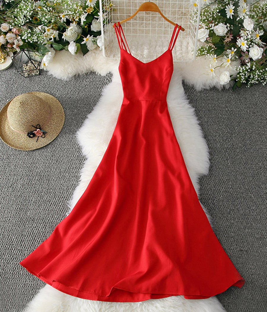 A line v neck backless dress women's dress 1226