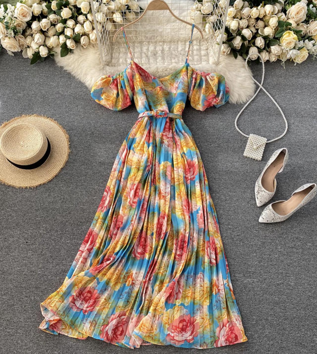 A line v neck floral dress fashion dress 770