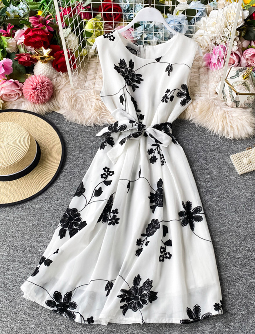 A line flowers short dress summer dress 1163