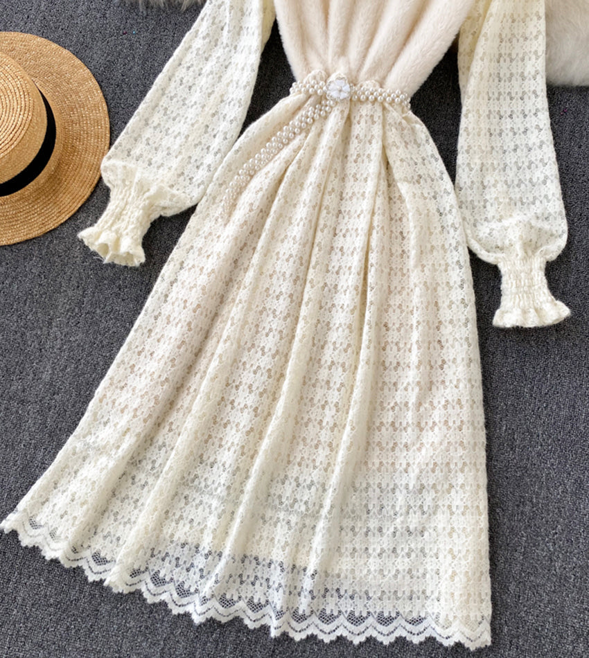 A line lace long sleeve dress fashion dress 946