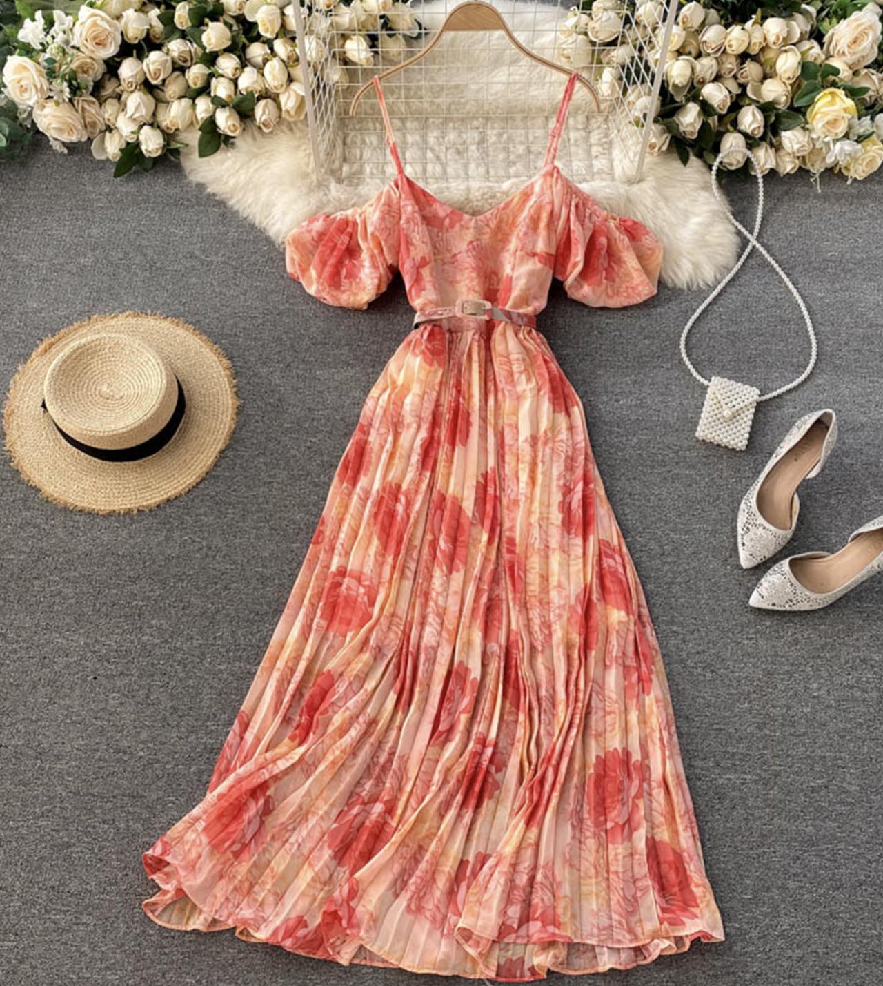 A line v neck floral dress fashion dress 770