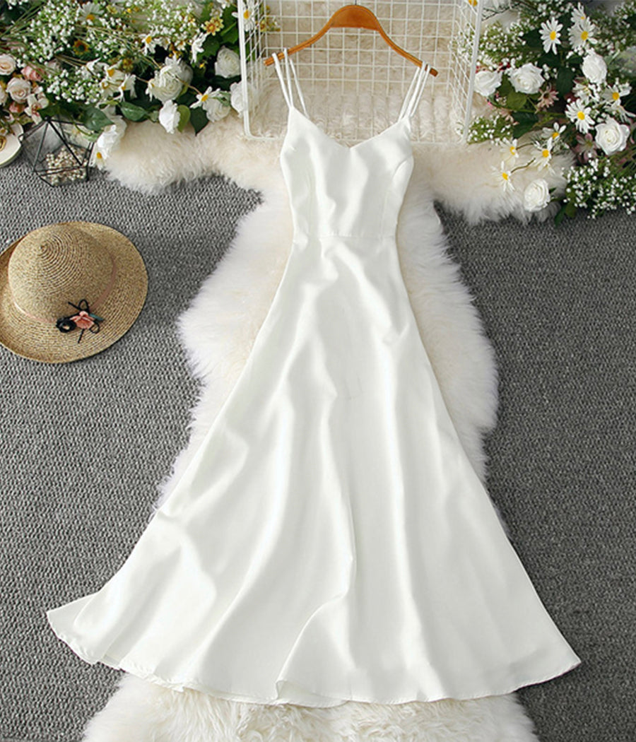 A line v neck backless dress women's dress 1226
