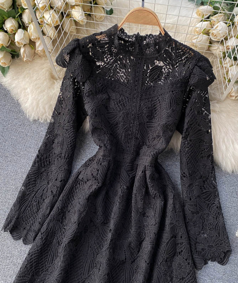 A line cutout lace dress long sleeve dress 920
