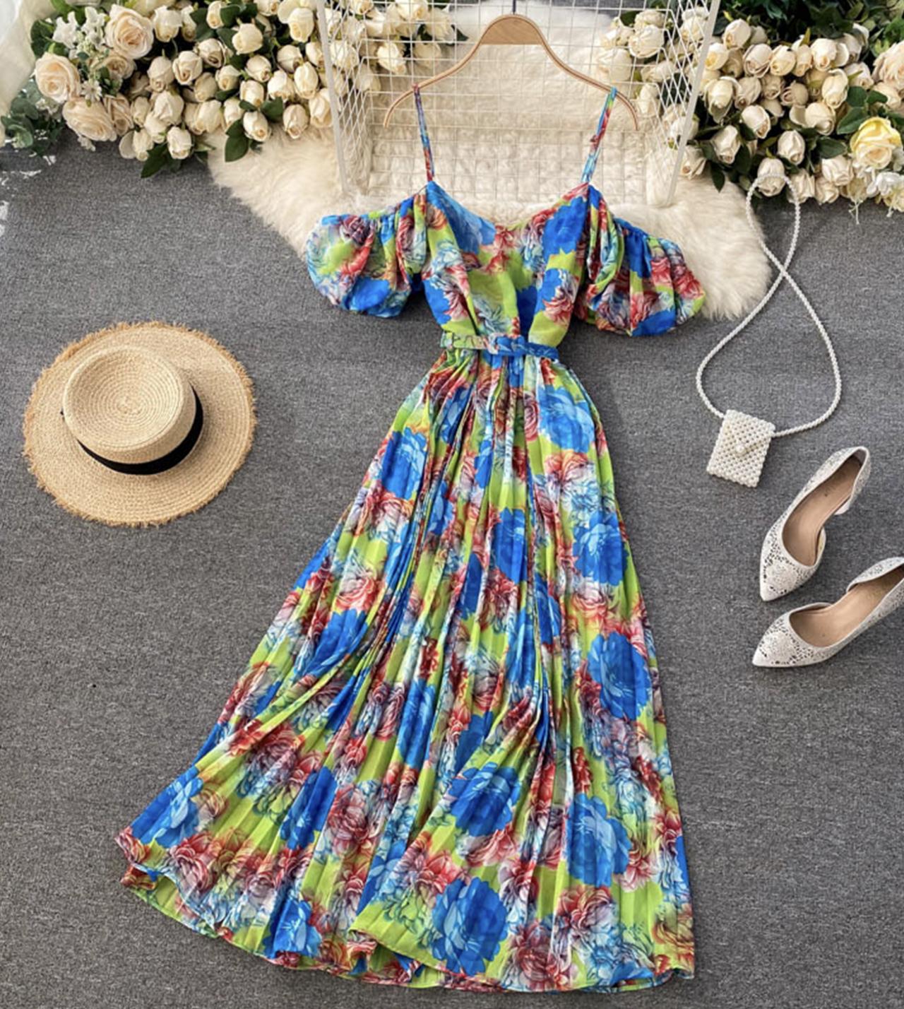 A line v neck floral dress fashion dress 770