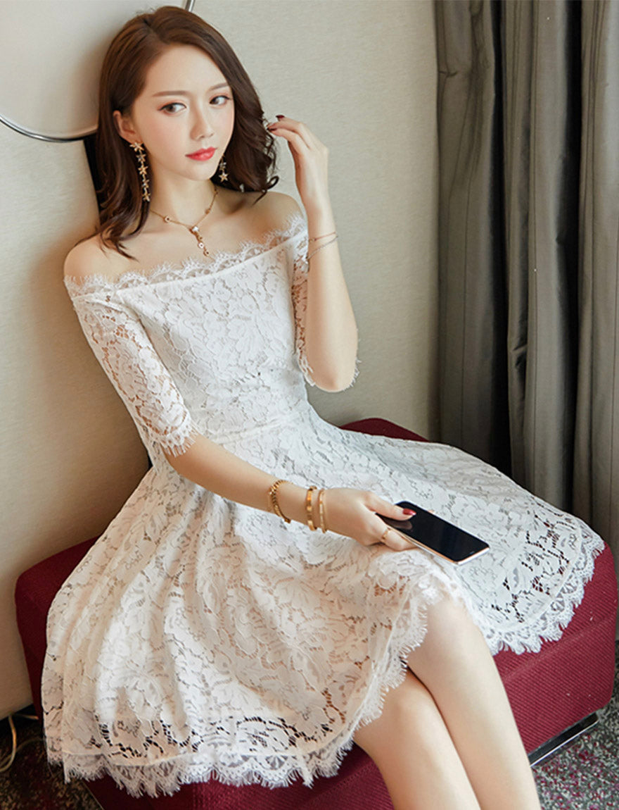 A line lace short dress girl dress 1160