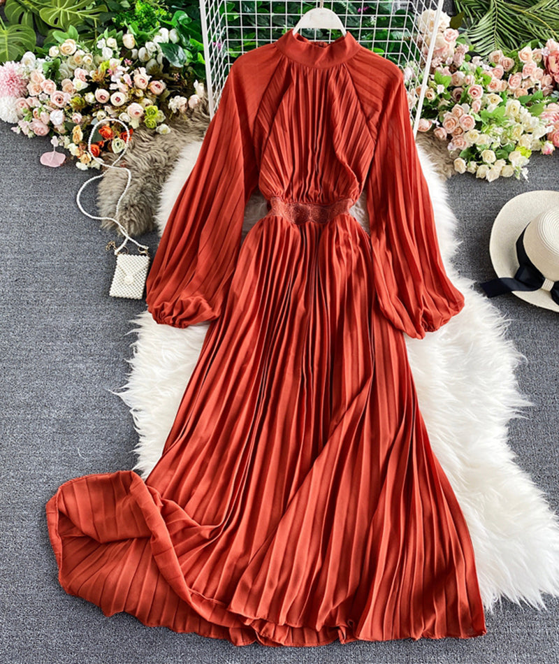 A line round neck long sleeve dress 964